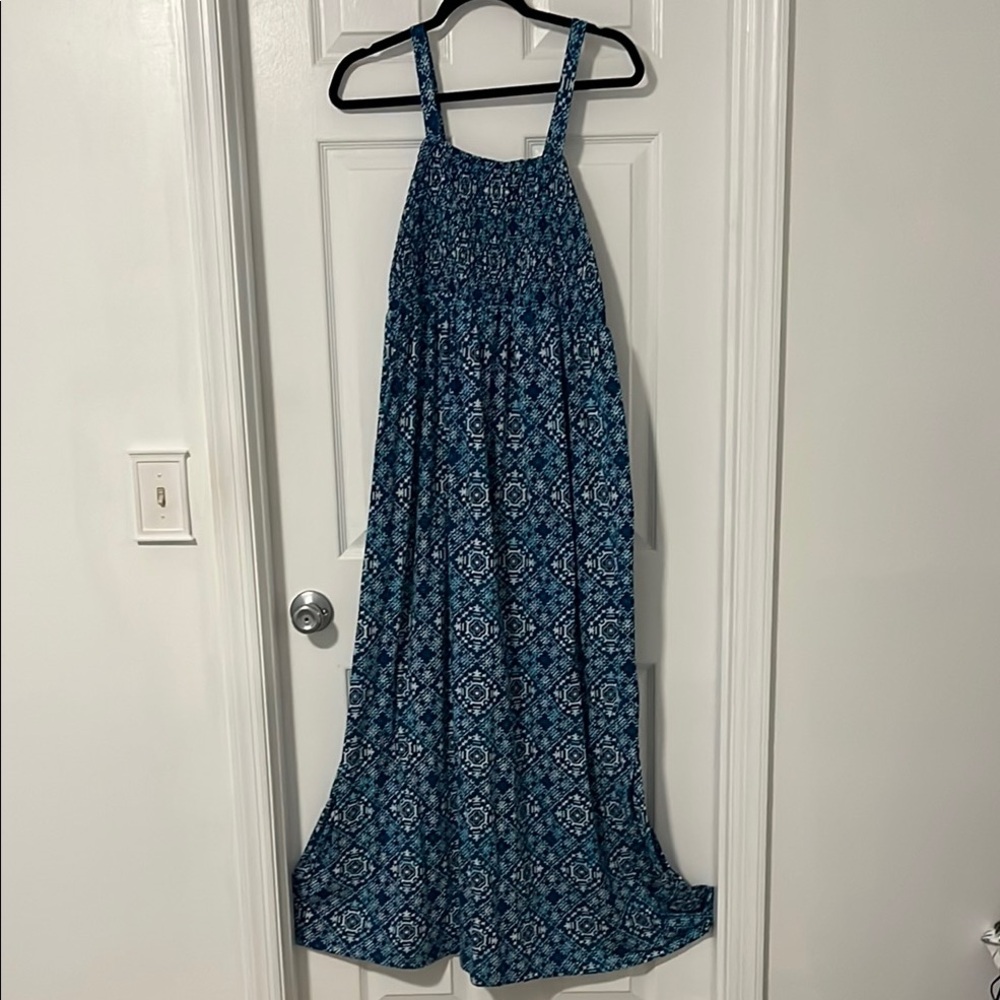 Teal Blue & White Patterned Maxi Dress - Beach Vibes 🐚 🌊